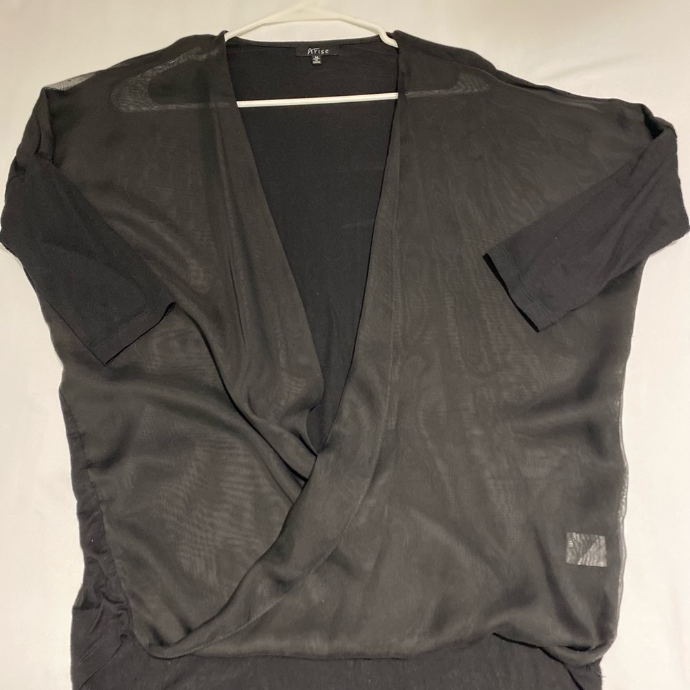Chic Black Sheer Wrap Blouse